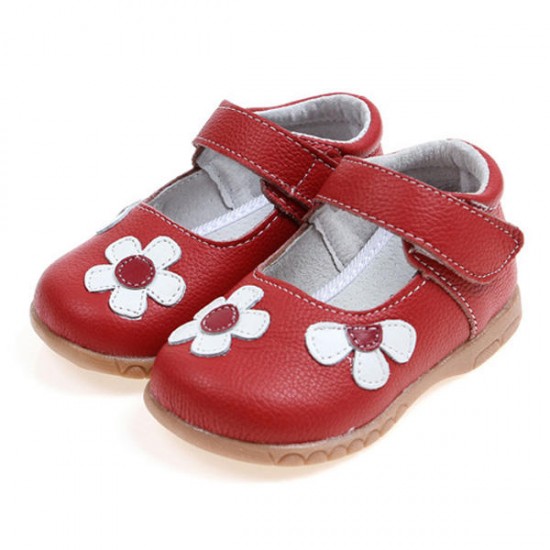 Cute Flower Artificial Leather Hook Loop Girls Dress Shoes