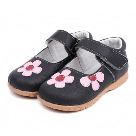 Cute Flower Artificial Leather Hook Loop Girls Dress Shoes