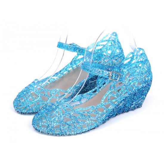 Frozenly Elsa Princess Crystal Hole Sandals Girls Cosplay Girl Shoes Blue