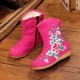 Girls Flower Embroidery Breathable Zipper Round Toe Ankle Short Boots