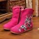 Girls Flower Embroidery Breathable Zipper Round Toe Ankle Short Boots