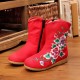 Girls Flower Embroidery Breathable Zipper Round Toe Ankle Short Boots