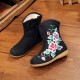 Girls Flower Embroidery Breathable Zipper Round Toe Ankle Short Boots