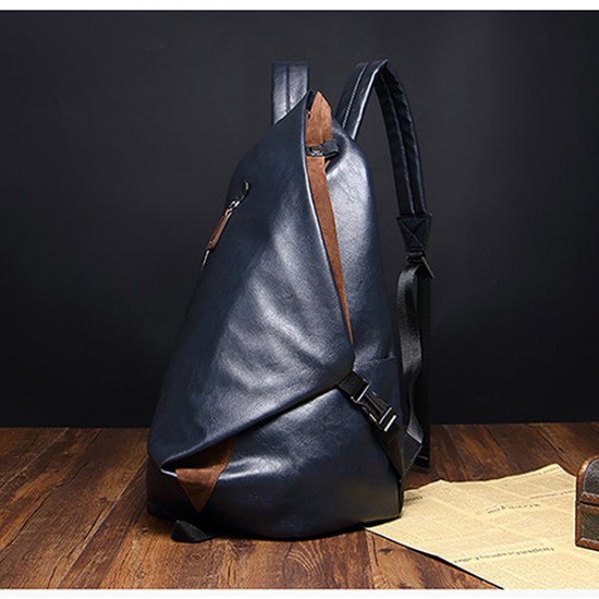 14 inches Men PU Leather Minimalist Leisure Travel Backpack Large Capacity Laptop Bag Satchel