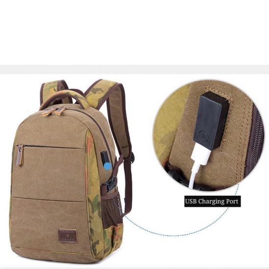 18in Laptop Backpack Casual Travel Bag Canvas Bag with USB Charging Port