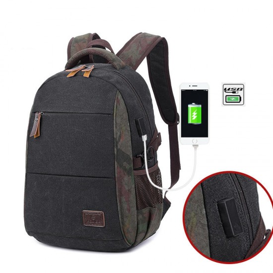 18in Laptop Backpack Casual Travel Bag Canvas Bag with USB Charging Port