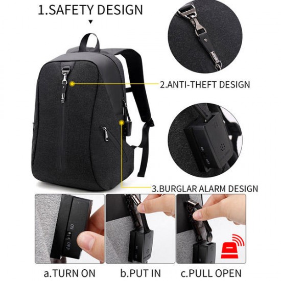 Alarm System Men Anti-theft Backpack Water Repellent Business Travel Laptop Backpack