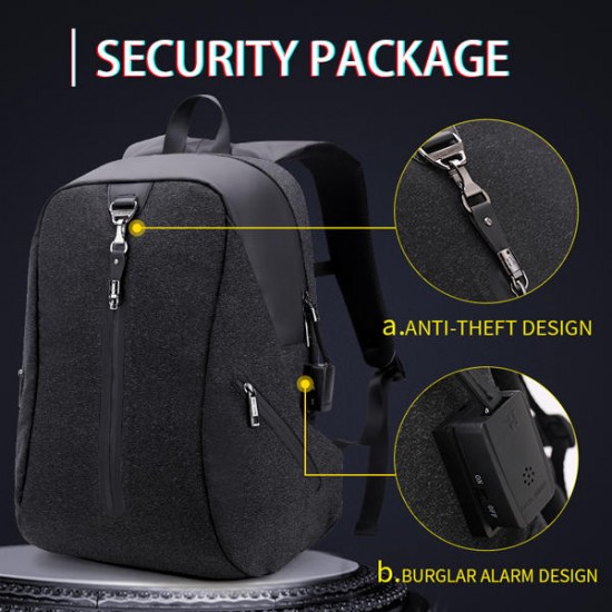Alarm System Men Anti-theft Backpack Water Repellent Business Travel Laptop Backpack