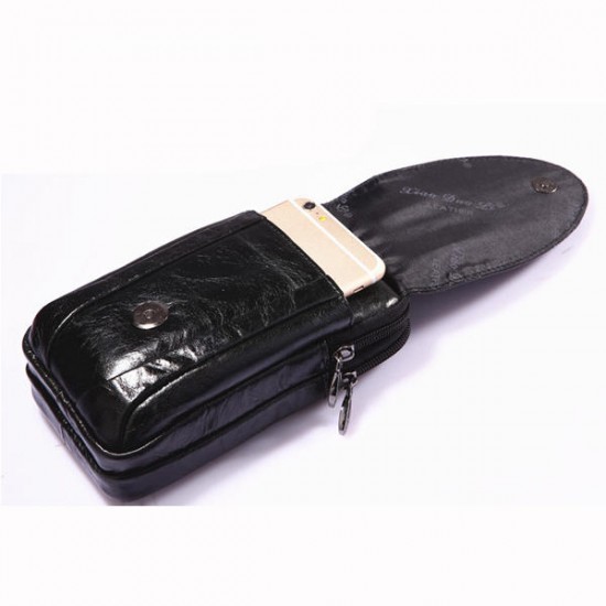 4.7 to 6 Inches Cell Phone Pouch Genuine Leather Waterproof Waist Pack For Men