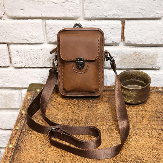 7inch Cell Phone Waist Bag Men Retro PU Leather Waist Bag Crossbody Bag 7inch Cell Phone Waist Bag Men Retro PU Leather Waist Bag Crossbody Bag