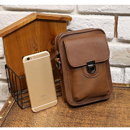 7inch Cell Phone Waist Bag Men Retro PU Leather Waist Bag Crossbody Bag