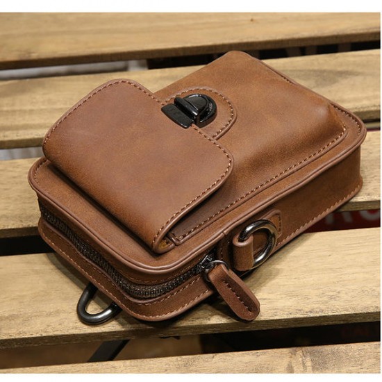 7inch Cell Phone Waist Bag Men Retro PU Leather Waist Bag Crossbody Bag