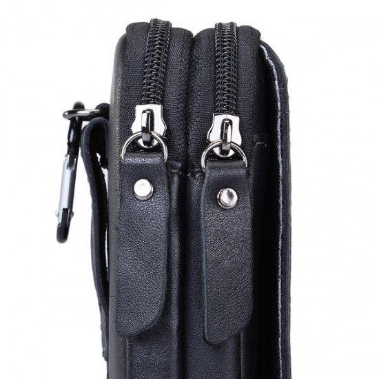 Bullcaptain® Genuine Leather Waist Pouch Minimalist Phone Bag Hanging Wallet Coin Purse Bum Bag