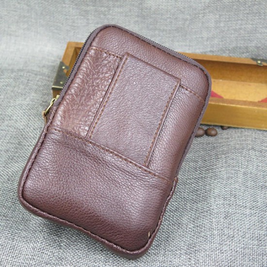 Men Brown Leather Belt Phone Pouch Hoslter Waist Bag Case for 5.8 Inch Cell Phone
