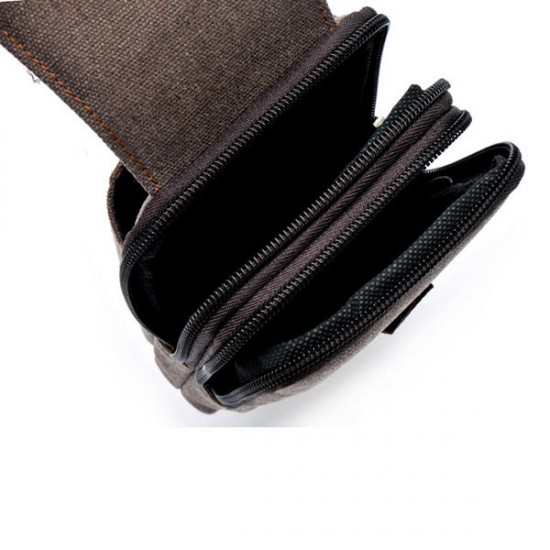 Men Canvas Tactical Waist Bag Outdooors Sport Leather Belt Cell Phone Case