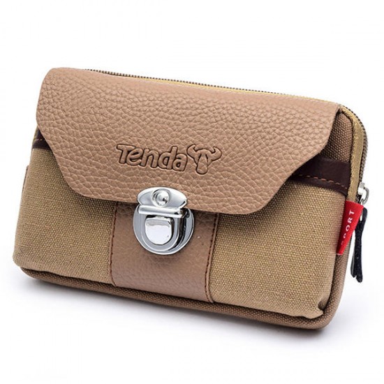 Men Canvas&Leather Belt Phone Bag Waist Bag Outdoor Crossbody Bag for 5.5 in Phones