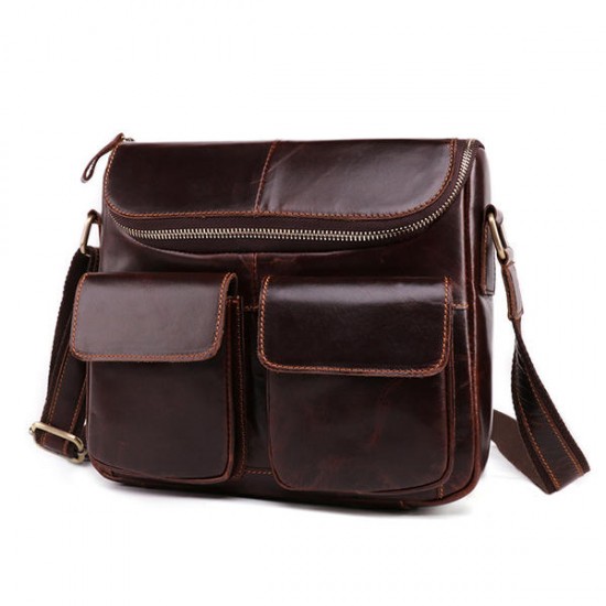 Genuine Leather Retro Postman Crossbody Bags Casual Briefcase Oil Wax Shoulder Bag For Men