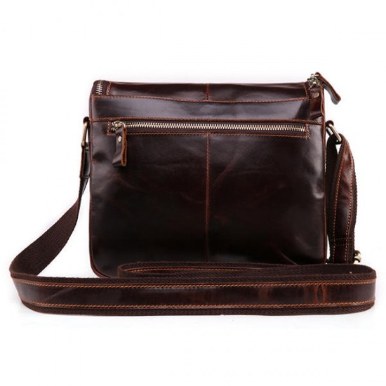 Genuine Leather Retro Postman Crossbody Bags Casual Briefcase Oil Wax Shoulder Bag For Men