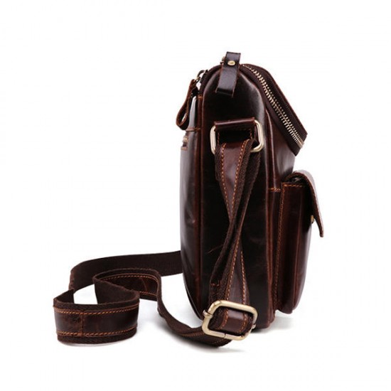 Genuine Leather Retro Postman Crossbody Bags Casual Briefcase Oil Wax Shoulder Bag For Men