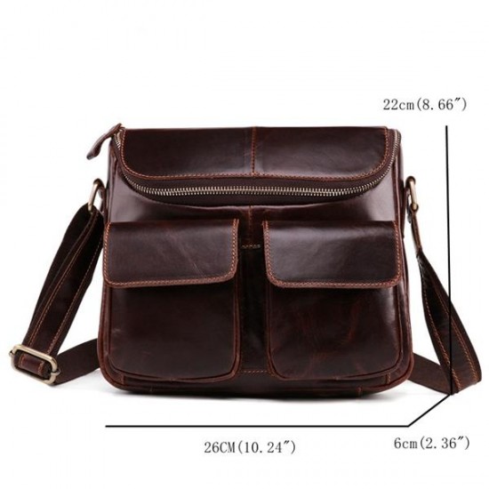 Genuine Leather Retro Postman Crossbody Bags Casual Briefcase Oil Wax Shoulder Bag For Men