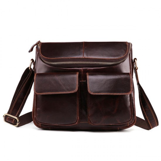 Genuine Leather Retro Postman Crossbody Bags Casual Briefcase Oil Wax Shoulder Bag For Men