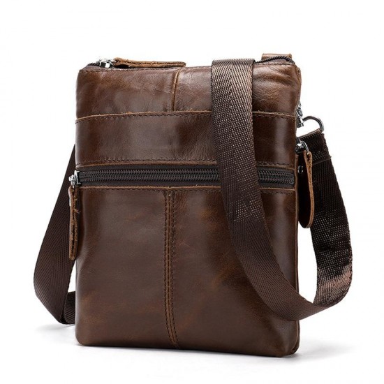 Genuine Leather Solid Shoulder Bag Messenger Bag For Men