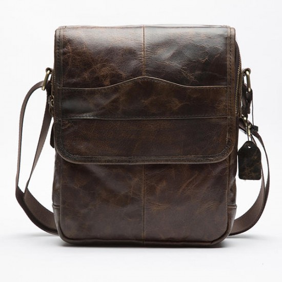 Men Vintage Casual Sling Bag Fashion Square Bag Cowhide Crossbody Bag for Leisure