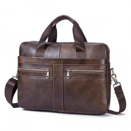 Genuine Leather Business Briefcase Large Capacity Handbag Shoulder Bag For Men
