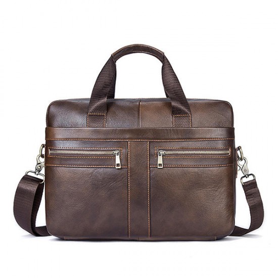 Genuine Leather Business Briefcase Large Capacity Handbag Shoulder Bag For Men