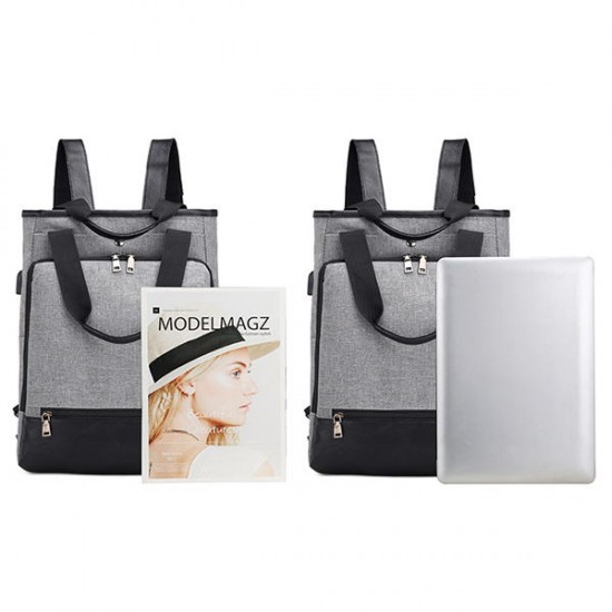 Men Women Canvas Travel Minimalist Fashion 13.3 Inch Laptop USB Charging Port Handbag Backpack