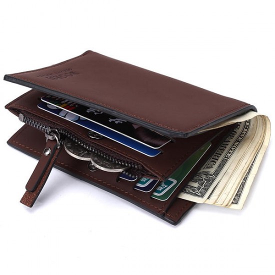 12 Card Slots Men Genuine Leather Minimalist Tri-fold Wallet Card Holder Zipper Coin Bag