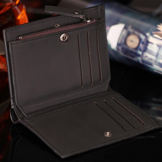 12 Card Slots Men Genuine Leather Minimalist Tri-fold Wallet Card Holder Zipper Coin Bag