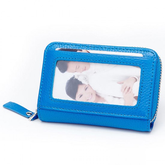 14 Card Slots Unisex Genuine Leather Minimalist Card Bag Multifunctional Zipper Card Holder