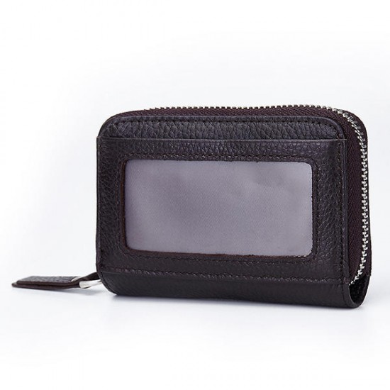 14 Card Slots Unisex Genuine Leather Minimalist Card Bag Multifunctional Zipper Card Holder