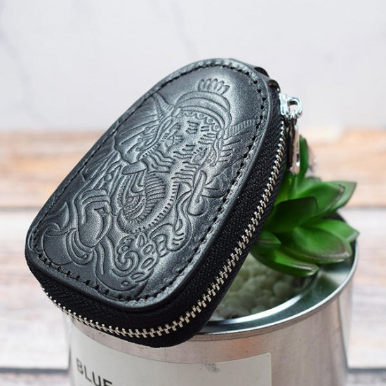 Men And Women  Genuine Leather Leisure Retro Embossed Waist Hanging Key Bag Coin Holder