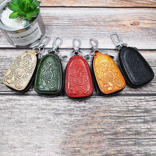 Men And Women Genuine Leather Leisure Retro Embossed Waist Hanging Key Bag Coin Holder Men And Women Genuine Leather Leisure Retro Embossed Waist Hanging Key Bag Coin Holder