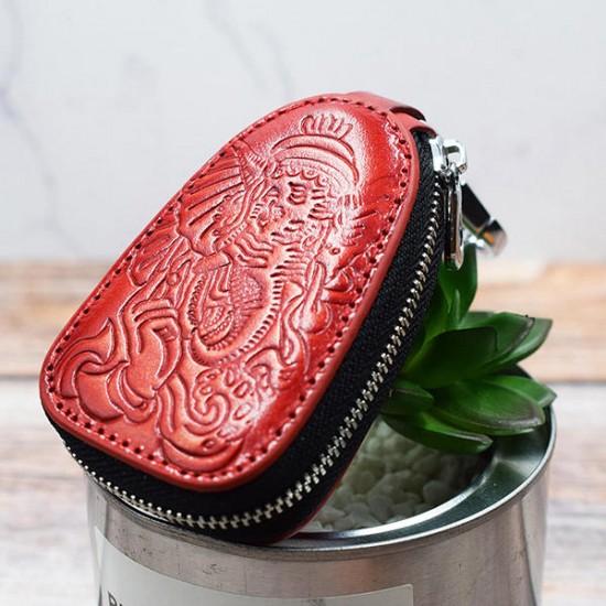 Men And Women  Genuine Leather Leisure Retro Embossed Waist Hanging Key Bag Coin Holder