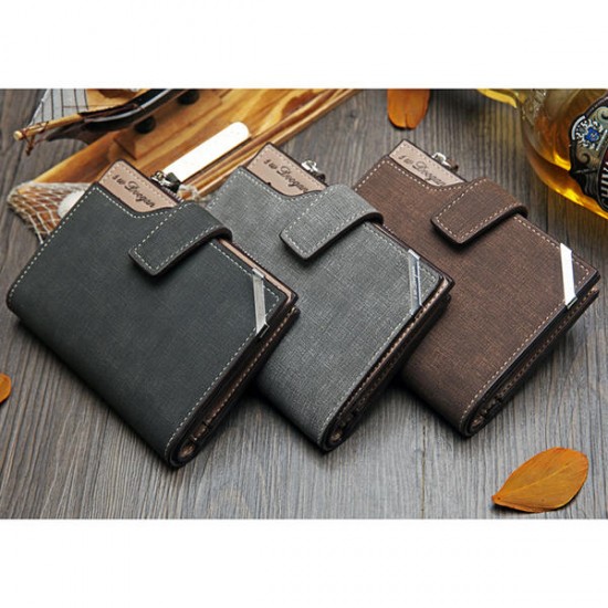 14 Card Slots Men PU Leather Vertical Tri-fold Wallet Multifunctional Leisure Card Holder