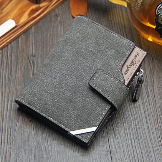 14 Card Slots Men PU Leather Vertical Tri-fold Wallet Multifunctional Leisure Card Holder