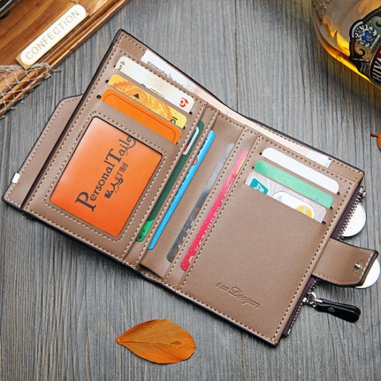 14 Card Slots Men PU Leather Vertical Tri-fold Wallet Multifunctional Leisure Card Holder