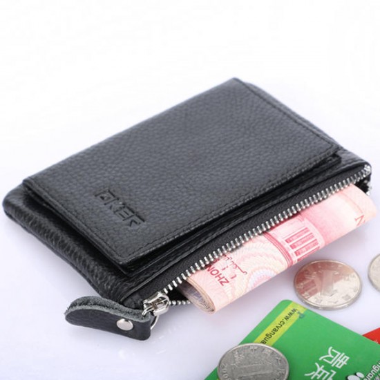 5 Card Slots Card Holder Genuine Leather Wallet Portable Casual Coin Purse For Men