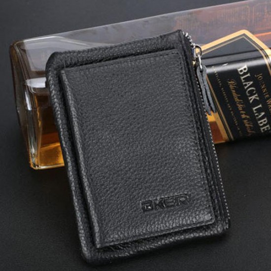 5 Card Slots Card Holder Genuine Leather Wallet Portable Casual Coin Purse For Men