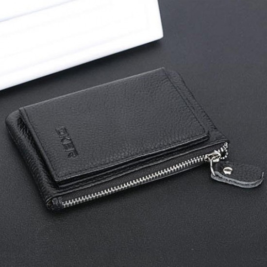 5 Card Slots Card Holder Genuine Leather Wallet Portable Casual Coin Purse For Men
