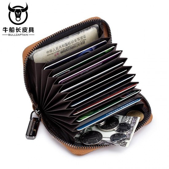 Bullcaptain Men Genuine Leather Multi-slots Card Holder Wallet