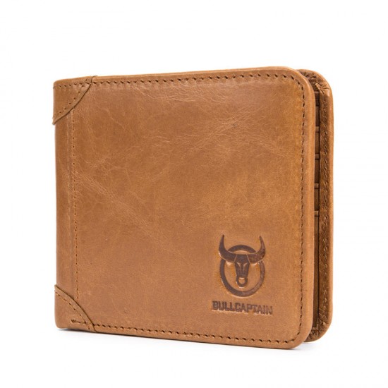 Bullcaptain Men Trifold Wallet Classic Short Thin Wallet Card Holder