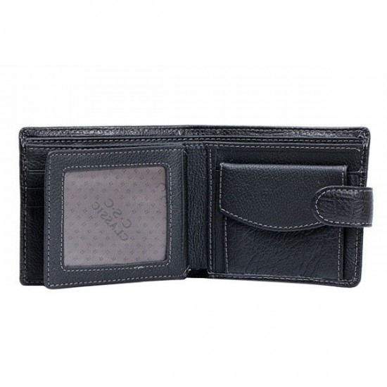 C.S.C Brand Men's Genuine Leather Black Bifold Clutch Wallet Purse Card Package