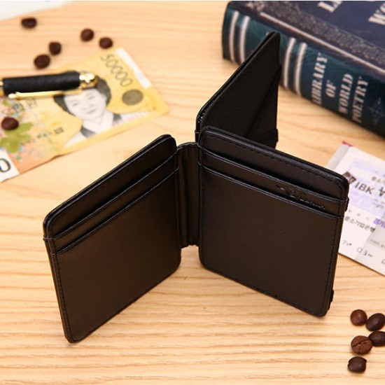 Men PU Magic Money Clip Coffee Black Short Card Holder