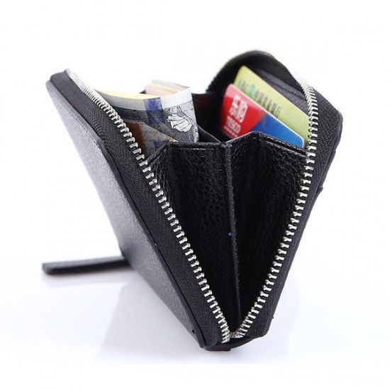 PU Leather Lichee Pattern Wallet 5 Card Slots Card Holder Zipper Coin Purse For Men