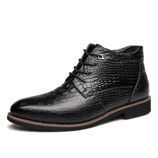 Lace Up Shoes Crocodile Pattern Pointed Toe Leather Short Boots For Men