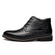 Lace Up Shoes Crocodile Pattern Pointed Toe Leather Short Boots For Men